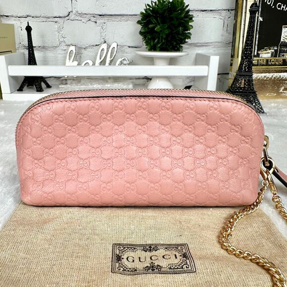 GUCCI pink guccissima leather wristlet cosmetic pouch bag Very Pretty! GREAT - Picture 2 of 16